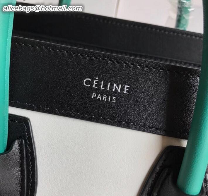 Duplicate Celine Nano Luggage Bag in Original Smooth Calfskin Black/White/Green with Removable Shoulder Strap C090906