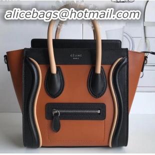 Perfect Celine Nano Luggage Bag in Original Smooth Calfskin Black/Caramel/Apricot with Removable Shoulder Strap C090906