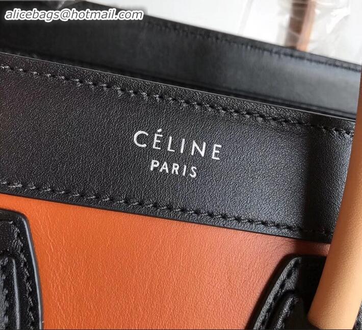 Perfect Celine Nano Luggage Bag in Original Smooth Calfskin Black/Caramel/Apricot with Removable Shoulder Strap C090906