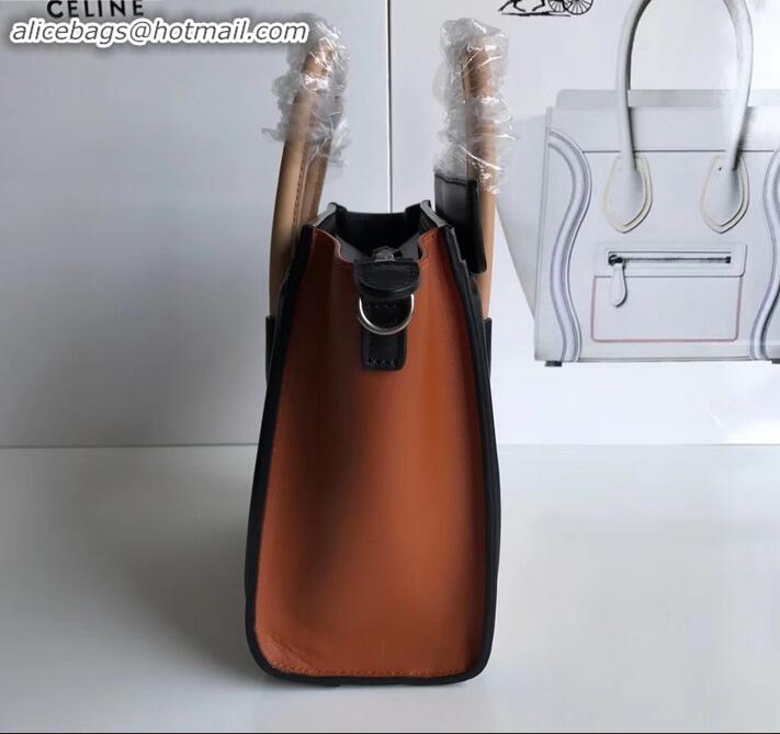 Perfect Celine Nano Luggage Bag in Original Smooth Calfskin Black/Caramel/Apricot with Removable Shoulder Strap C090906