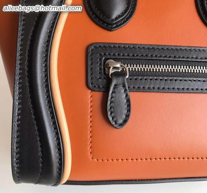 Perfect Celine Nano Luggage Bag in Original Smooth Calfskin Black/Caramel/Apricot with Removable Shoulder Strap C090906