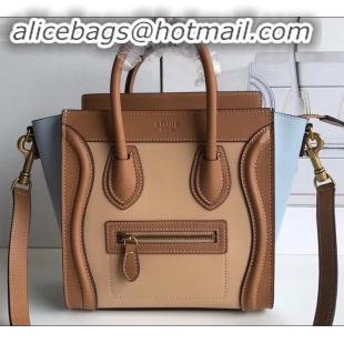 Best Price Celine Nano Luggage Bag in Original Smooth Calfskin Khaki/Apricot/Baby Blue with Removable Shoulder Strap C09