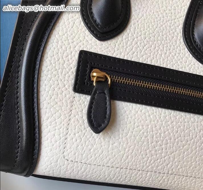 Unique Style Celine Nano Luggage Bag in Original Black/Drummed White/Crinkled Blue with Removable Shoulder Strap C090906