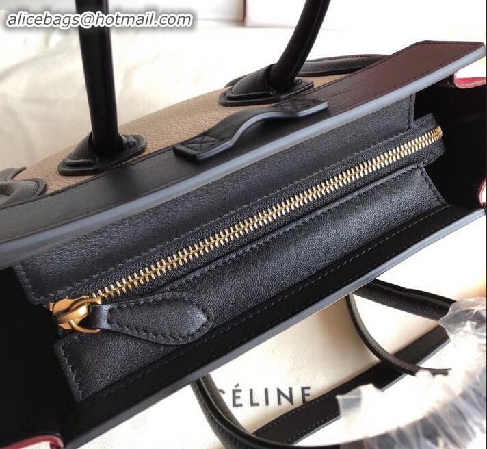 Discount Celine Nano Luggage Bag in Original Black/Drummed Beige/Suede Red with Removable Shoulder Strap C090906