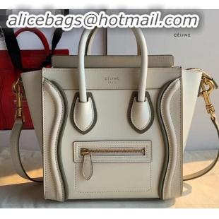 Good Looking Celine Nano Luggage Bag in Original Smooth Calfskin White/Etoupe with Removable Shoulder Strap C090906