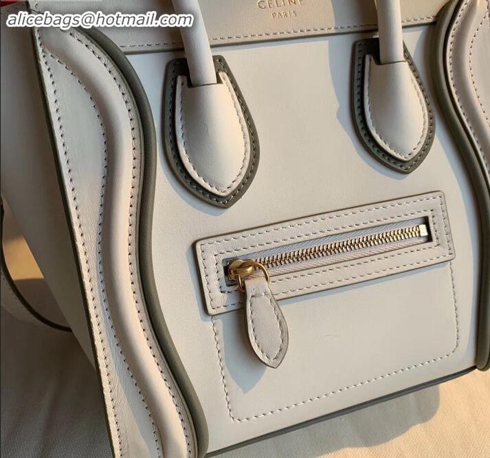 Good Looking Celine Nano Luggage Bag in Original Smooth Calfskin White/Etoupe with Removable Shoulder Strap C090906