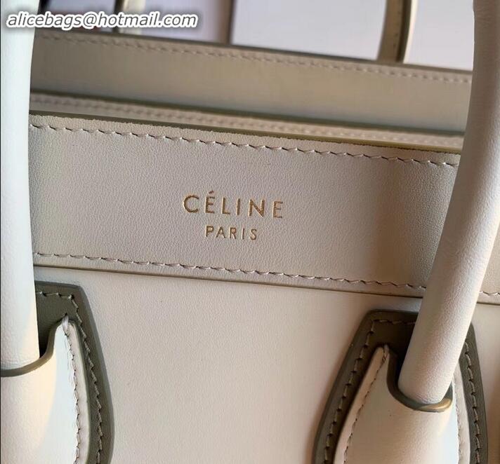 Good Looking Celine Nano Luggage Bag in Original Smooth Calfskin White/Etoupe with Removable Shoulder Strap C090906