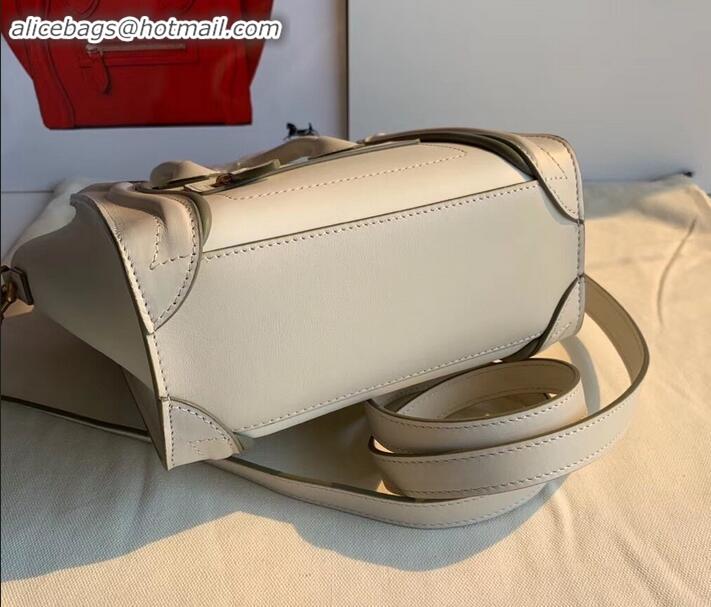 Good Looking Celine Nano Luggage Bag in Original Smooth Calfskin White/Etoupe with Removable Shoulder Strap C090906