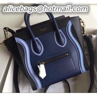 Classic Hot Celine Nano Luggage Bag in Original Smooth Calfskin Black/Navy Blue/Sky Blue with Removable Shoulder Strap C