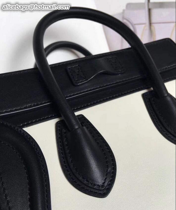 Crafted Celine Nano Luggage Bag in Original Smooth Calfskin Black/White with Removable Shoulder Strap C090906