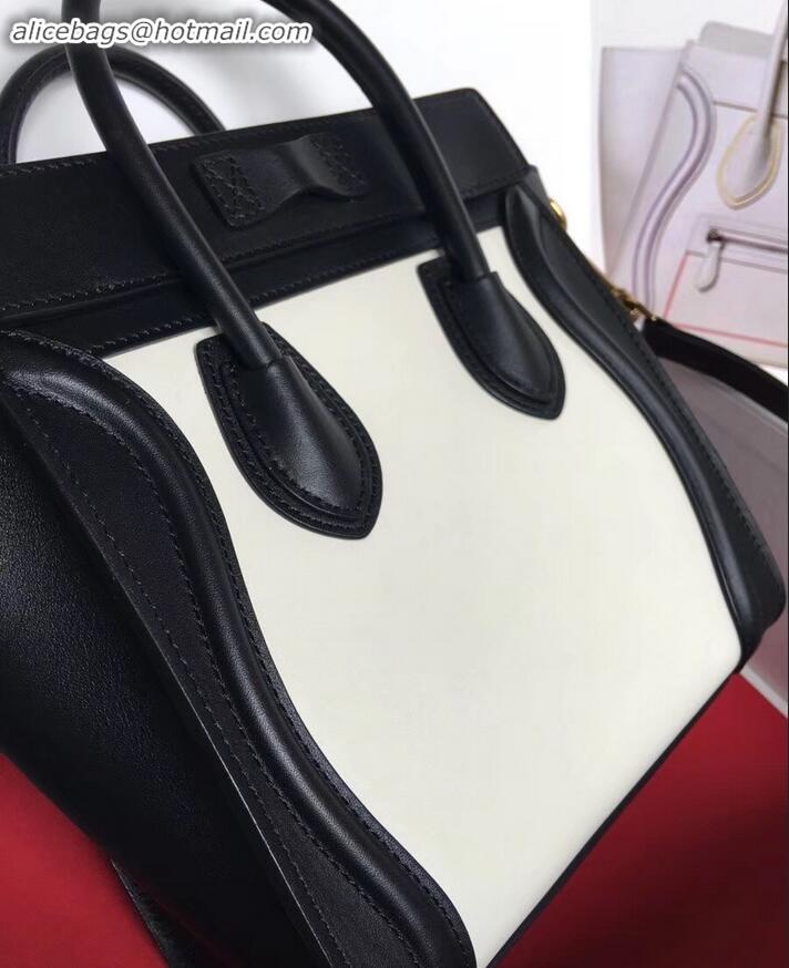 Crafted Celine Nano Luggage Bag in Original Smooth Calfskin Black/White with Removable Shoulder Strap C090906