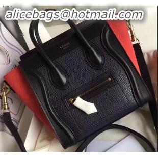 Top Grade Celine Nano Luggage Bag in Original Black/Drummed Navy Blue/Crinkled Red with Removable Shoulder Strap C090906