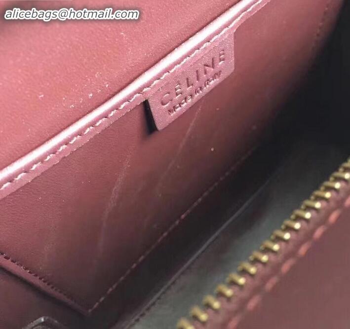 Luxury Celine Nano Luggage Bag in Original Smooth Calfskin Burgundy/Beige/Suede Red with Removable Shoulder Strap C09090