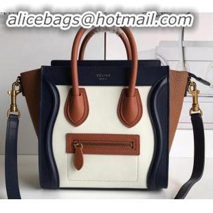 Durable Celine Nano Luggage Bag in Original Royal Blue/White/Khaki with Removable Shoulder Strap C090906