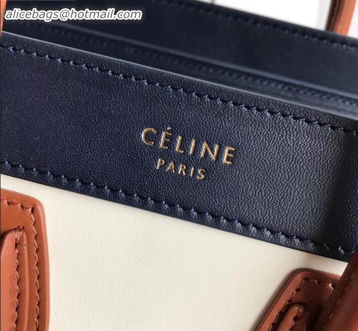 Durable Celine Nano Luggage Bag in Original Royal Blue/White/Khaki with Removable Shoulder Strap C090906