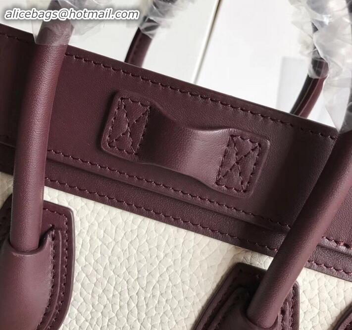 Fashion Celine Nano Luggage Bag in Original Burgundy/Drummed White/Crinkled Brick Red with Removable Shoulder Strap C090