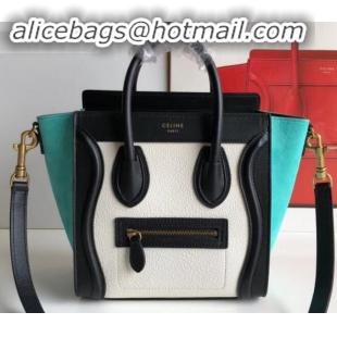 Purchase Celine Nano Luggage Bag in Original Black/Drummed White/Suede Turquoise with Removable Shoulder Strap C090906