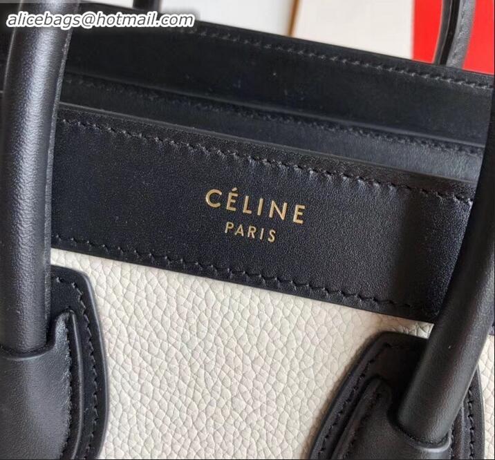 Purchase Celine Nano Luggage Bag in Original Black/Drummed White/Suede Turquoise with Removable Shoulder Strap C090906