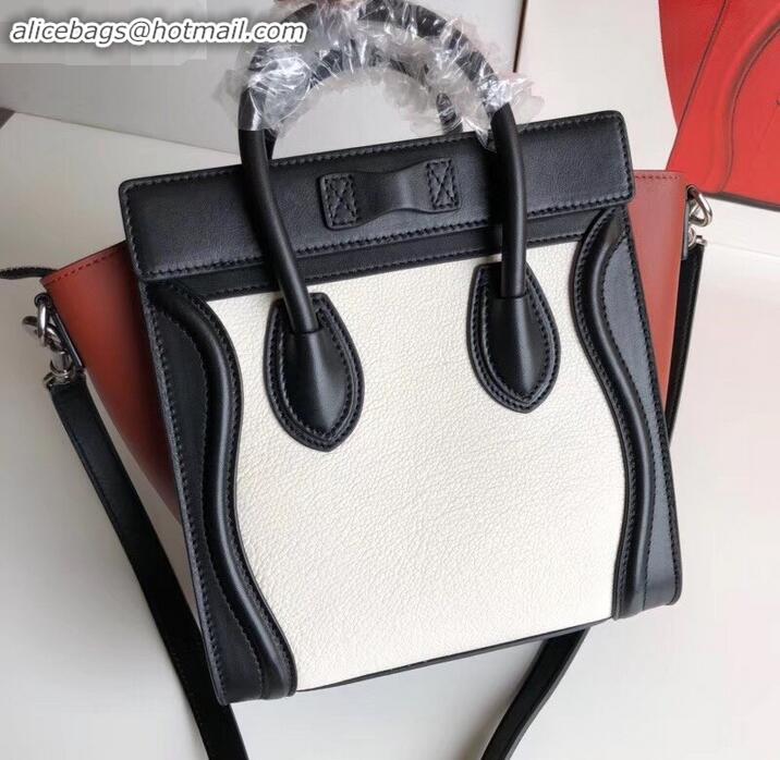 Trendy Design Celine Nano Luggage Bag in Original Black/Drummed White/Caramel with Removable Shoulder Strap C090906