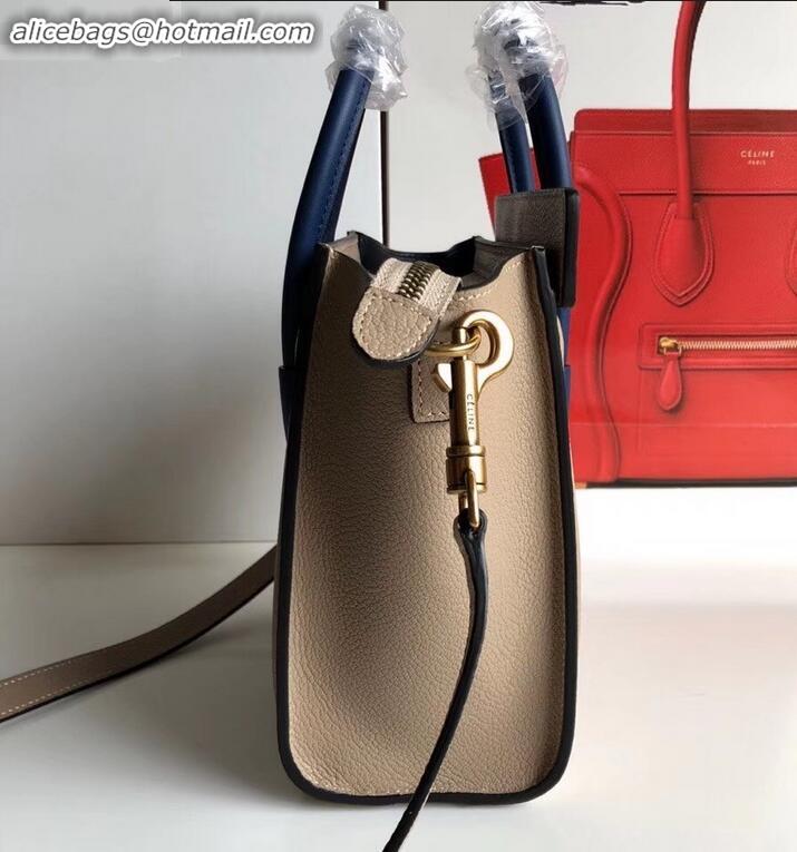 Shop Cheap Celine Nano Luggage Bag in Original Drummed Calfskin Beige/Blue with Removable Shoulder Strap C090906