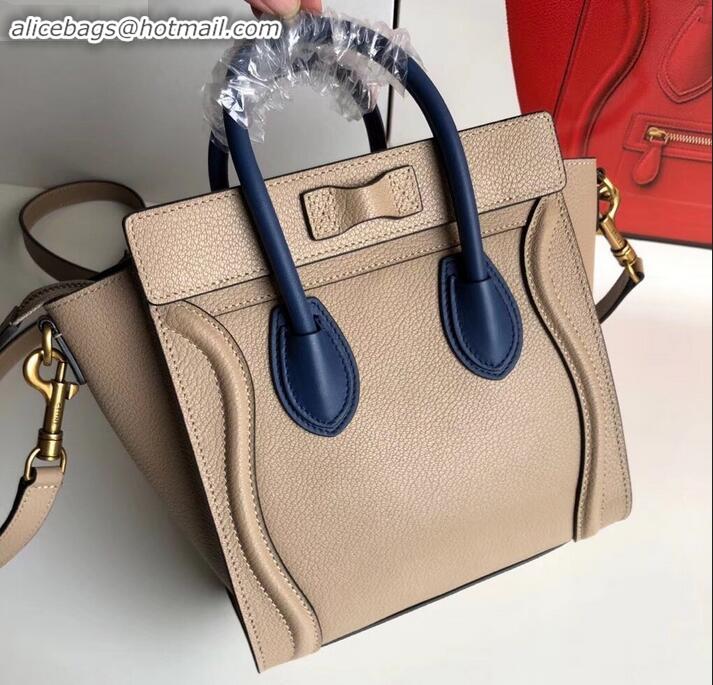 Shop Cheap Celine Nano Luggage Bag in Original Drummed Calfskin Beige/Blue with Removable Shoulder Strap C090906