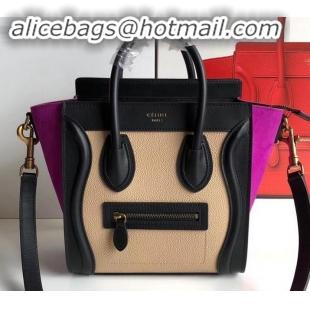 Best Product Celine Nano Luggage Bag in Original Black/Drummed Beige/Suede Light Purple with Removable Shoulder Strap C0