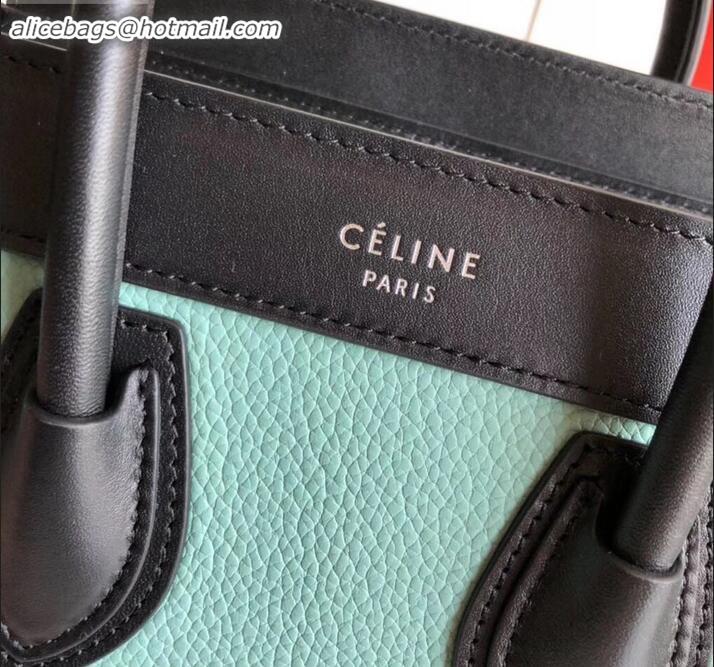 Classic Specials Celine Nano Luggage Bag in Original Black/Drummed Light Green/Suede Red with Removable Shoulder Strap C