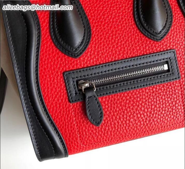 Good Product Celine Nano Luggage Bag in Original Black/Drummed Red/Suede Beige with Removable Shoulder Strap C090906