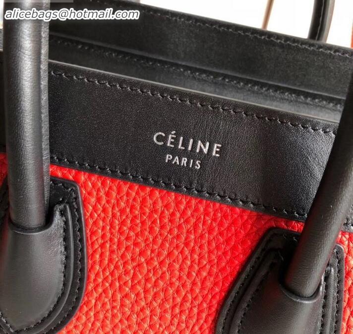 Good Product Celine Nano Luggage Bag in Original Black/Drummed Red/Suede Beige with Removable Shoulder Strap C090906