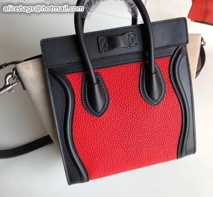 Good Product Celine Nano Luggage Bag in Original Black/Drummed Red/Suede Beige with Removable Shoulder Strap C090906