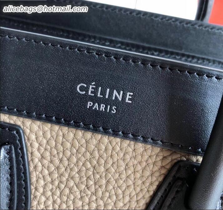 Original Cheap Celine Nano Luggage Bag in Original Black/Drummed Beige/Suede Rouge Red with Removable Shoulder Strap C09