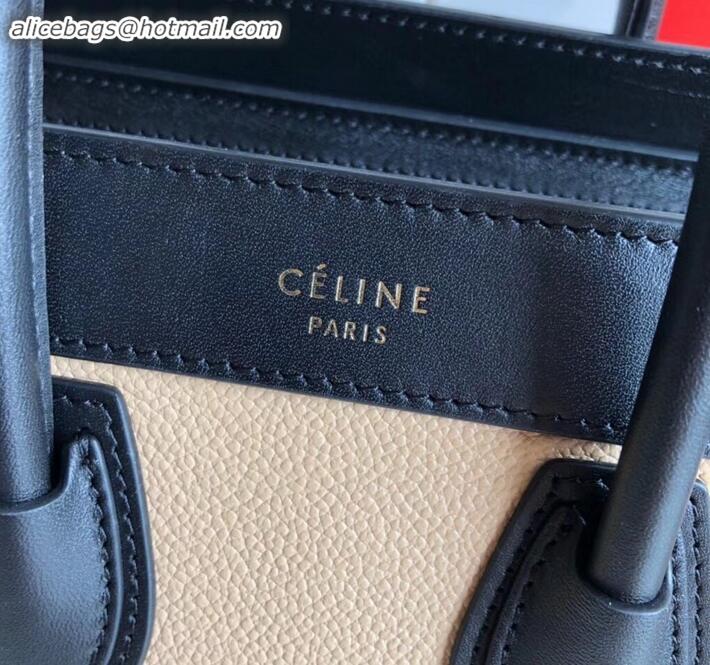 Charming Celine Nano Luggage Bag in Original Black/Drummed Beige/Suede Sky Blue with Removable Shoulder Strap C090906