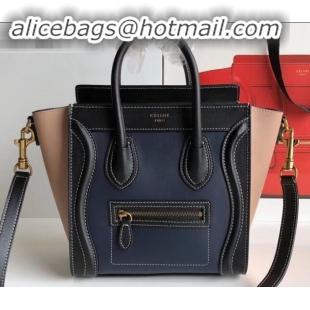 Stylish Celine Nano Luggage Bag in Original Smooth Calfskin Black/Navy Blue/Beige with Removable Shoulder Strap C090906