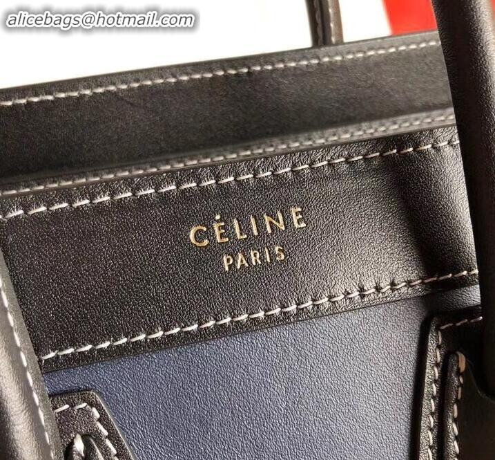 Stylish Celine Nano Luggage Bag in Original Smooth Calfskin Black/Navy Blue/Beige with Removable Shoulder Strap C090906