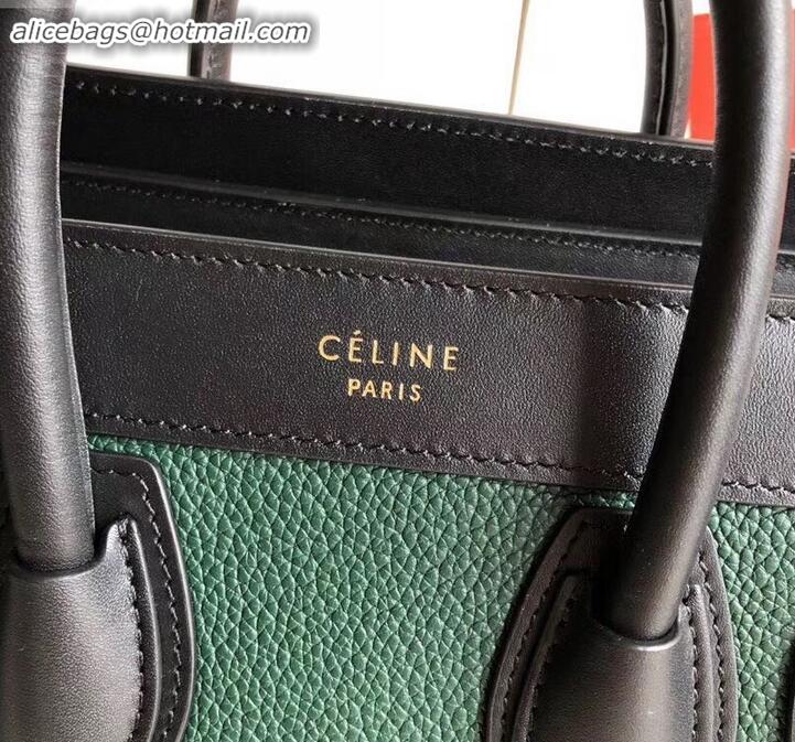 Stylish Celine Nano Luggage Bag in Original Black/Drummed Green/Suede Blue with Removable Shoulder Strap C090906