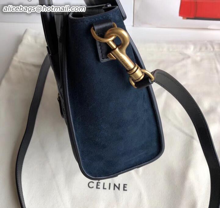 Stylish Celine Nano Luggage Bag in Original Black/Drummed Green/Suede Blue with Removable Shoulder Strap C090906