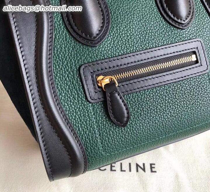 Stylish Celine Nano Luggage Bag in Original Black/Drummed Green/Suede Blue with Removable Shoulder Strap C090906