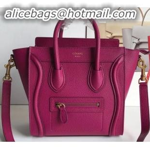 Sumptuous Celine Nano Luggage Bag in Original Drummed Calfskin Antiqued Red with Removable Shoulder Strap C090906