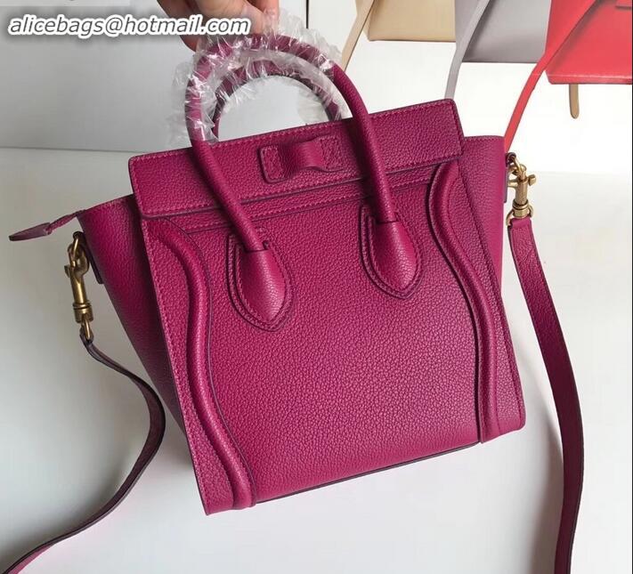 Sumptuous Celine Nano Luggage Bag in Original Drummed Calfskin Antiqued Red with Removable Shoulder Strap C090906