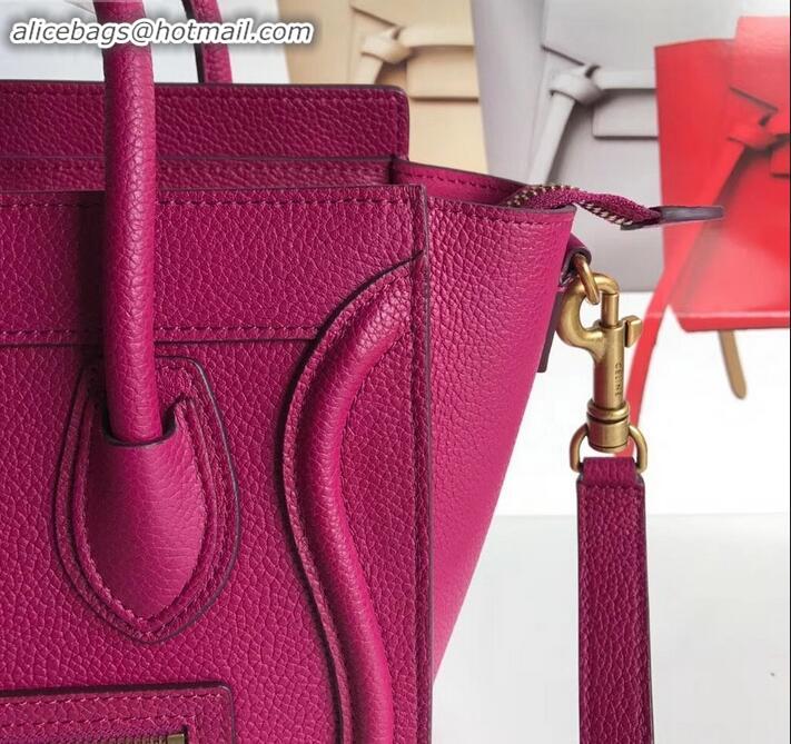 Sumptuous Celine Nano Luggage Bag in Original Drummed Calfskin Antiqued Red with Removable Shoulder Strap C090906