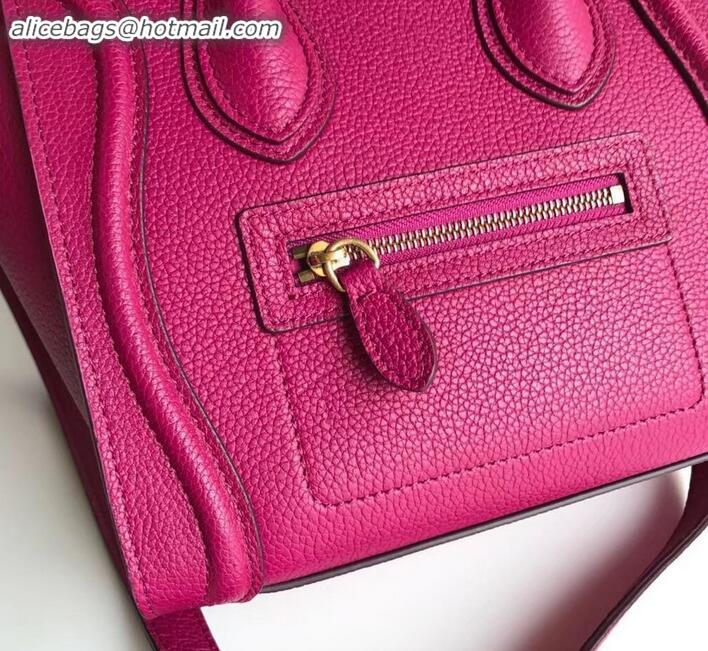 Sumptuous Celine Nano Luggage Bag in Original Drummed Calfskin Antiqued Red with Removable Shoulder Strap C090906