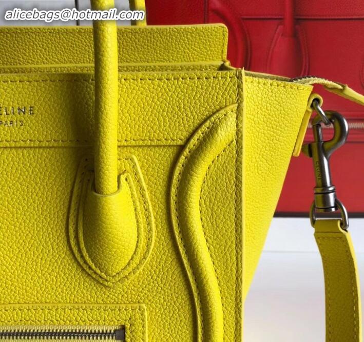 Grade Celine Nano Luggage Bag in Original Drummed Calfskin Yellow with Removable Shoulder Strap C090906