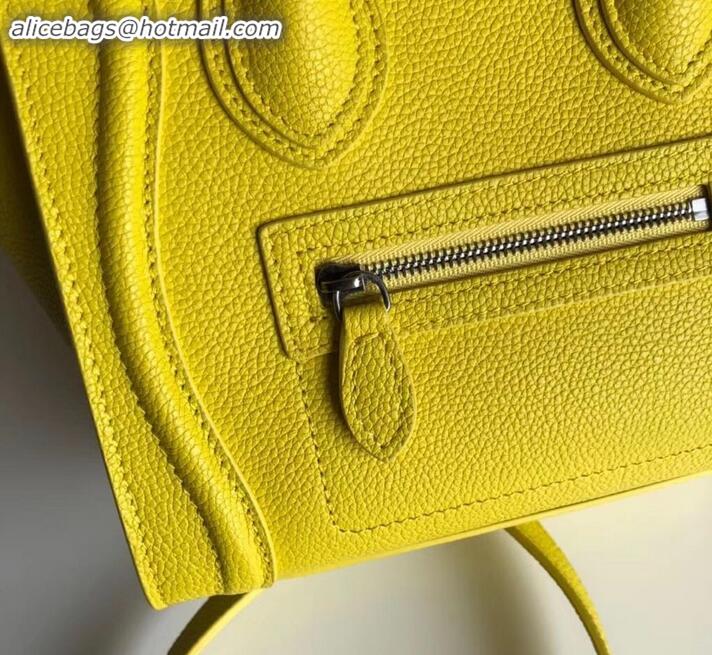 Grade Celine Nano Luggage Bag in Original Drummed Calfskin Yellow with Removable Shoulder Strap C090906