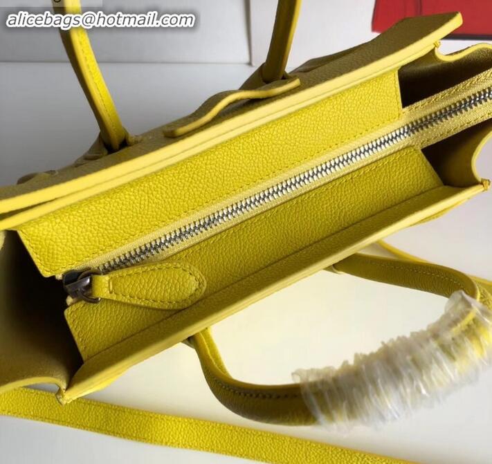 Grade Celine Nano Luggage Bag in Original Drummed Calfskin Yellow with Removable Shoulder Strap C090906