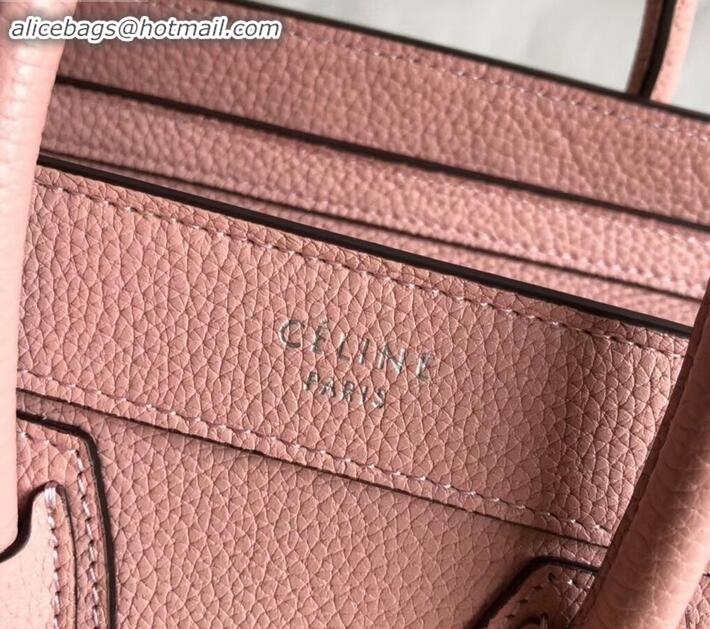 Sophisticated Celine Nano Luggage Bag in Original Drummed Calfskin Light Pink with Removable Shoulder Strap C090906