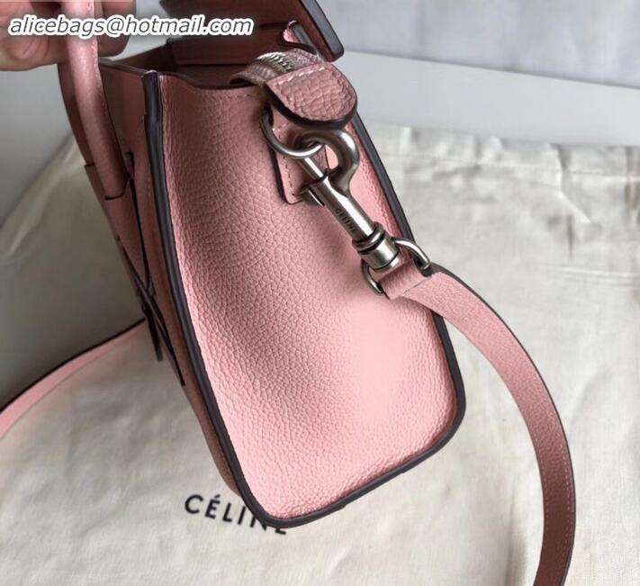 Sophisticated Celine Nano Luggage Bag in Original Drummed Calfskin Light Pink with Removable Shoulder Strap C090906