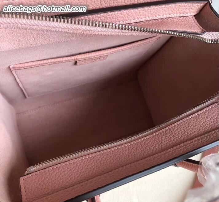 Sophisticated Celine Nano Luggage Bag in Original Drummed Calfskin Light Pink with Removable Shoulder Strap C090906