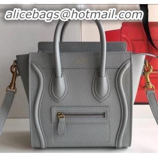 Fashion Celine Nano Luggage Bag in Original Drummed Calfskin Light Gray with Removable Shoulder Strap C090906