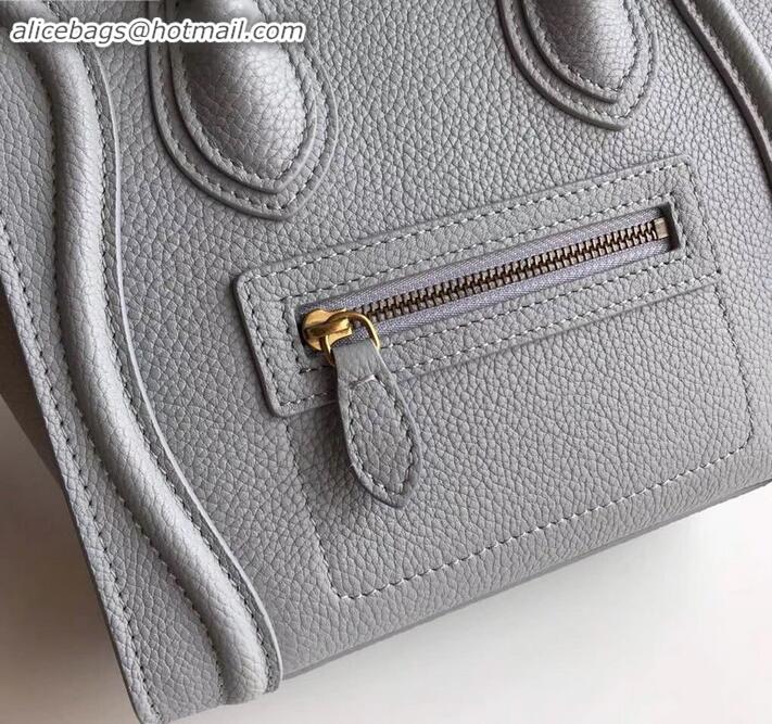 Fashion Celine Nano Luggage Bag in Original Drummed Calfskin Light Gray with Removable Shoulder Strap C090906