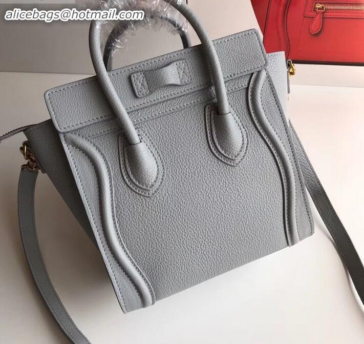 Fashion Celine Nano Luggage Bag in Original Drummed Calfskin Light Gray with Removable Shoulder Strap C090906